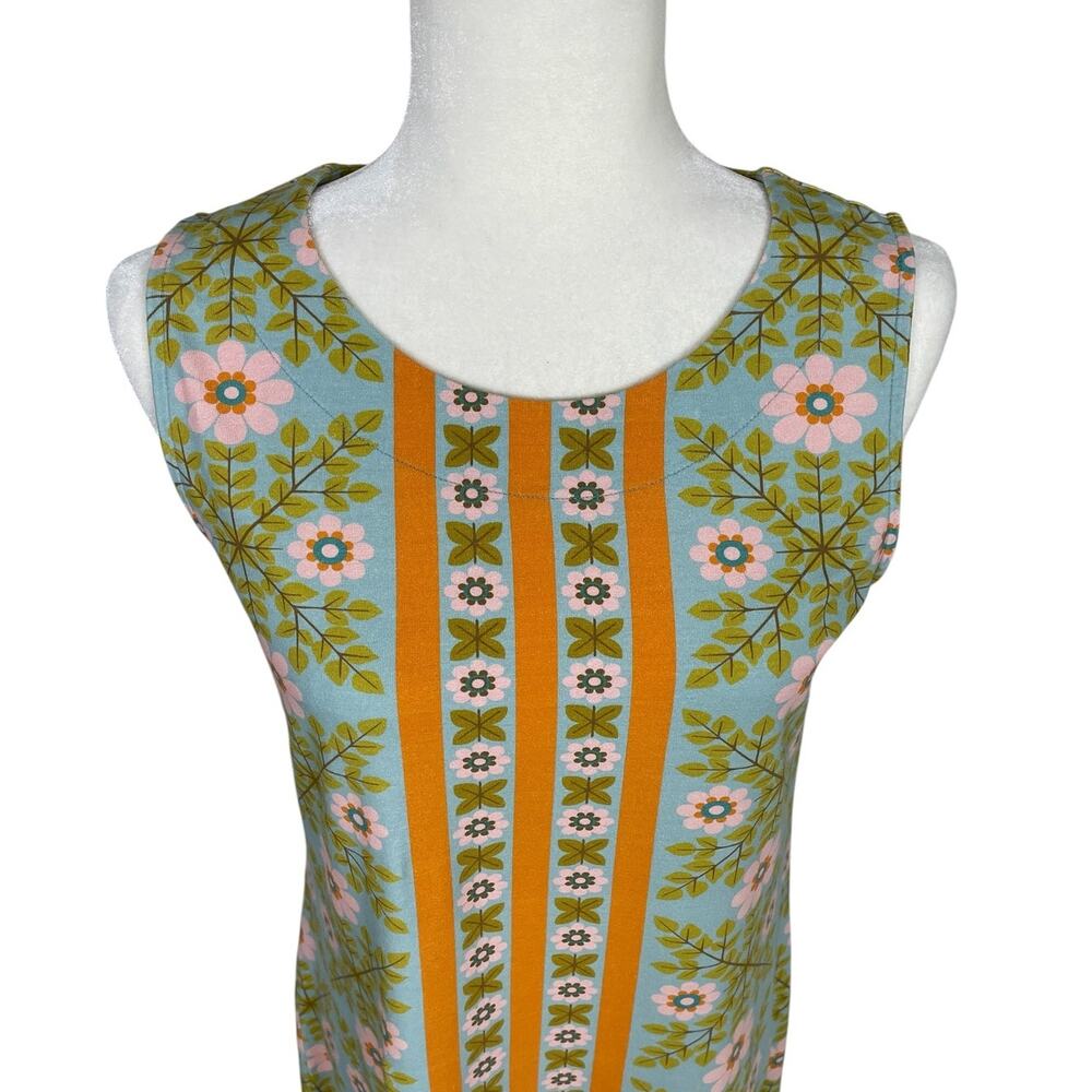 Spartina 449 Lulie Floral Sleeveless Shift Dress Sz M Coastal Preppy Retro 60s - Picture 3 of 11